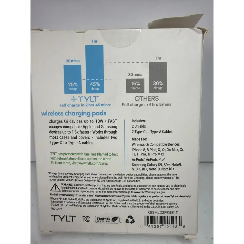 TYLT Shield 10W Slim Fastest TWO Pack Wireless Charging Pads for iPhone Galaxy